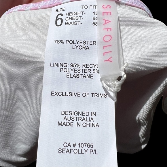 🌻NEW (w/tags) Seafolly Girls Pink & White Zanzibar Zebra Tankini Bottoms Set - Picture 8 of 10